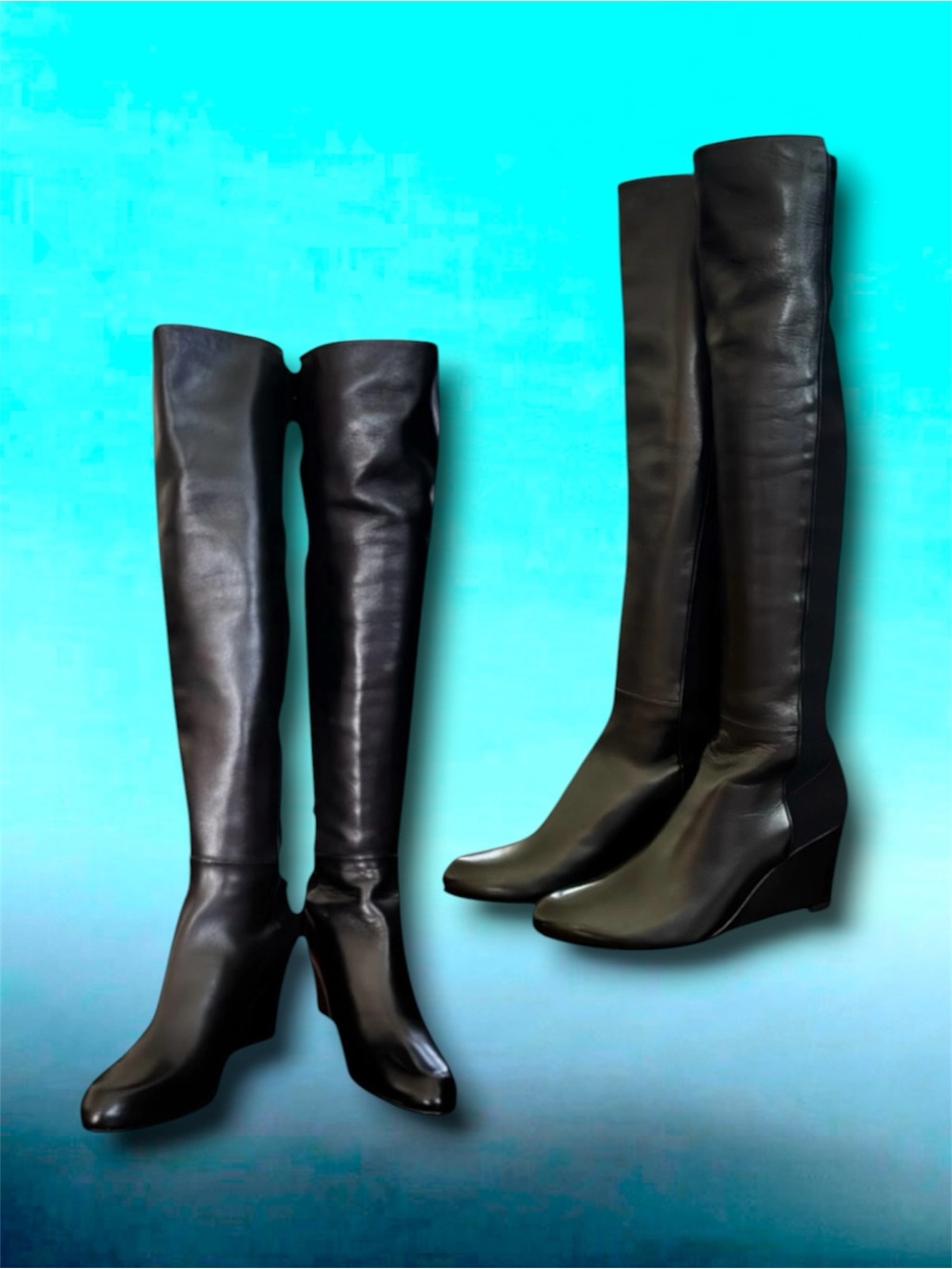 🆕💞Stuart Weitzman Over-The-Knee 5050 Demi-Wedge Black Boots • 6.5 US • NIB